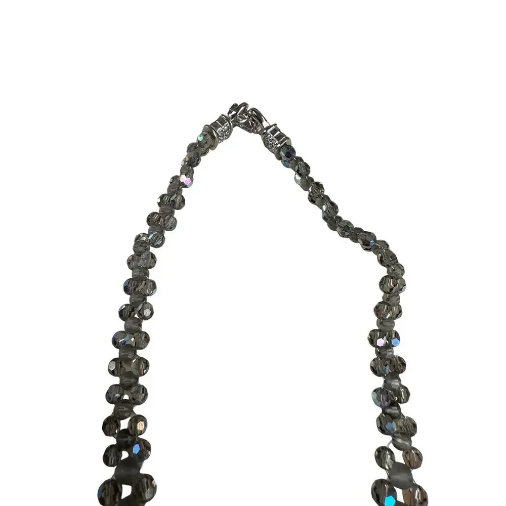 Vintage Signed Swarovski AB Crystal Lariat Necklace Frosted Flower Y Drop Rare
